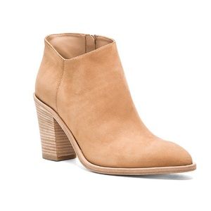 VINCE Easton Suede Bootie in Sand Asymmetrical